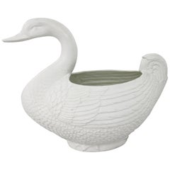 Used Large Pure White Porcelain Swan Jardinière Planter or Serving Tureen