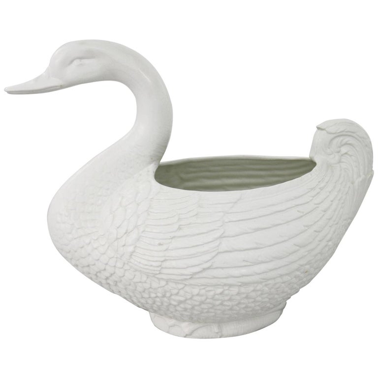 Large Pure White Porcelain Swan Jardinière Planter or Serving Tureen