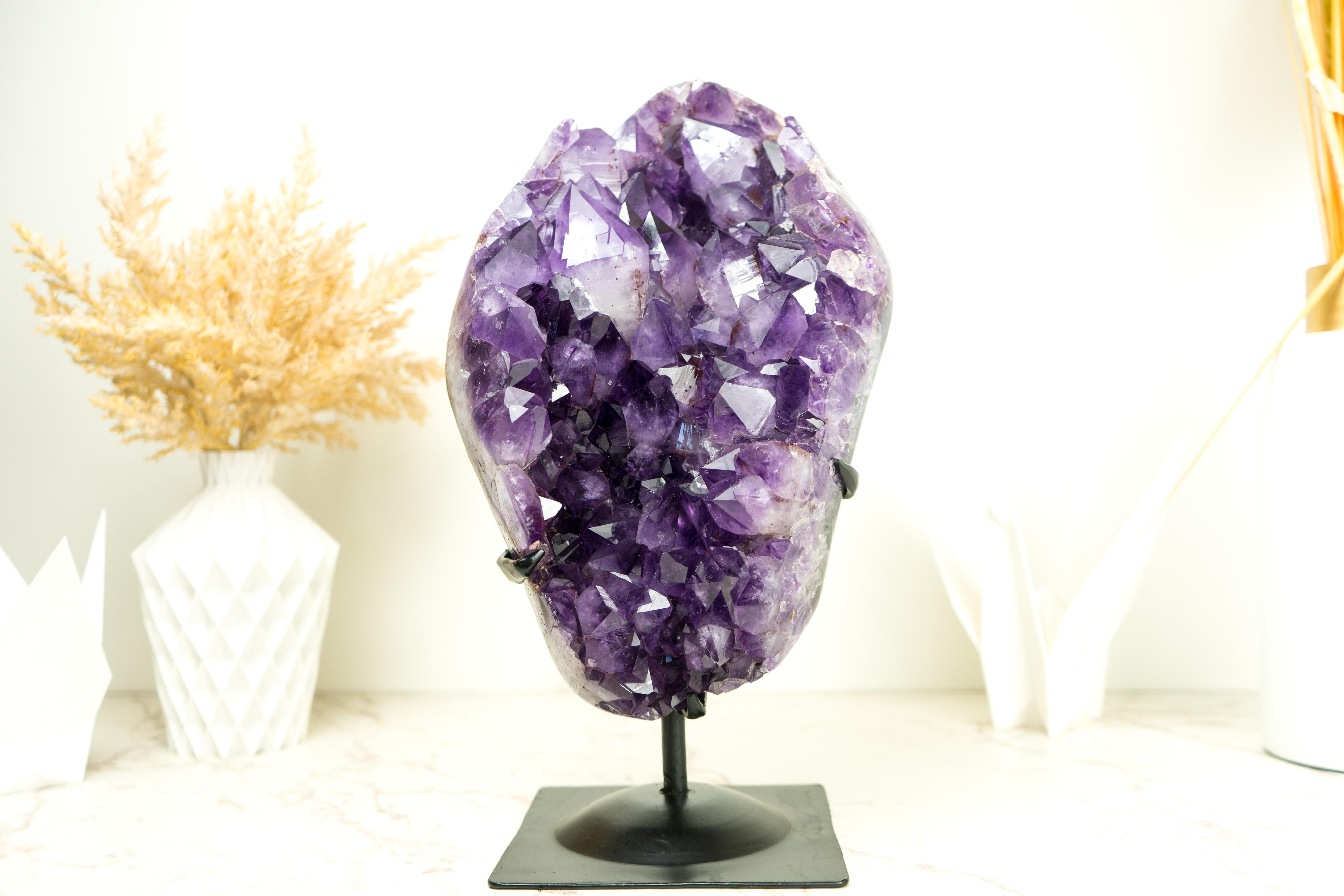 Contemporary Large Purple Amethyst Cluster with AAA Display Grade Deep Purple Amethyst For Sale