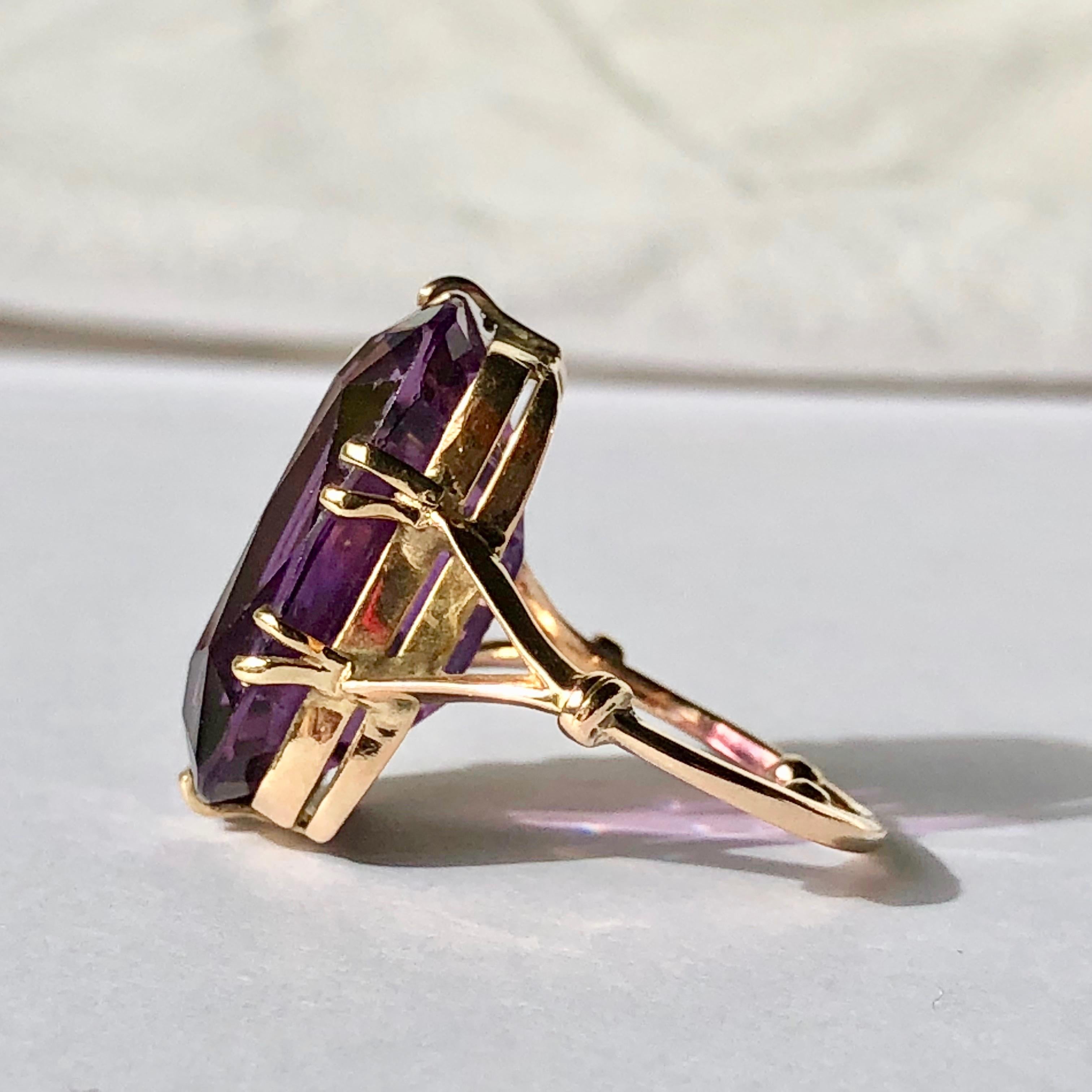 Large Purple Amethyst Cushion Cut Vintage Yellow Gold Ring Approx 21cts 3
