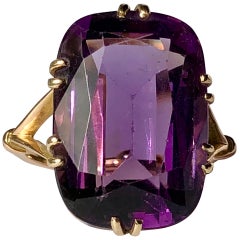 Large Purple Amethyst Cushion Cut Vintage Yellow Gold Ring Approx 21cts