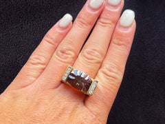 Large Purple Ametrine and Diamond Ring in 14k Yellow Gold