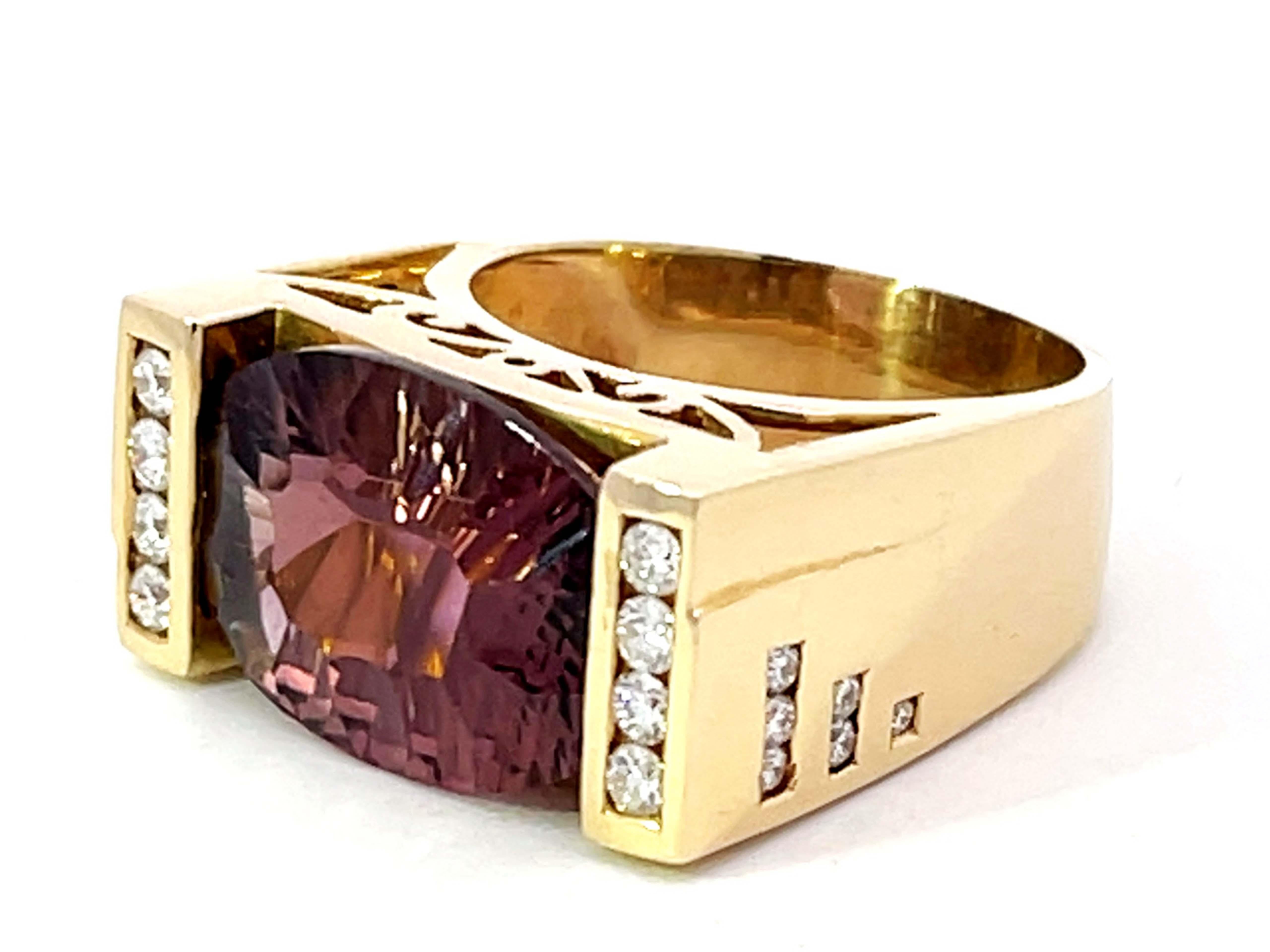 Oval Cut Large Purple Ametrine and Diamond Ring in 14k Yellow Gold For Sale