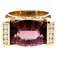 Vintage Large Purple Ametrine and Diamond Ring in 14k Yellow Gold