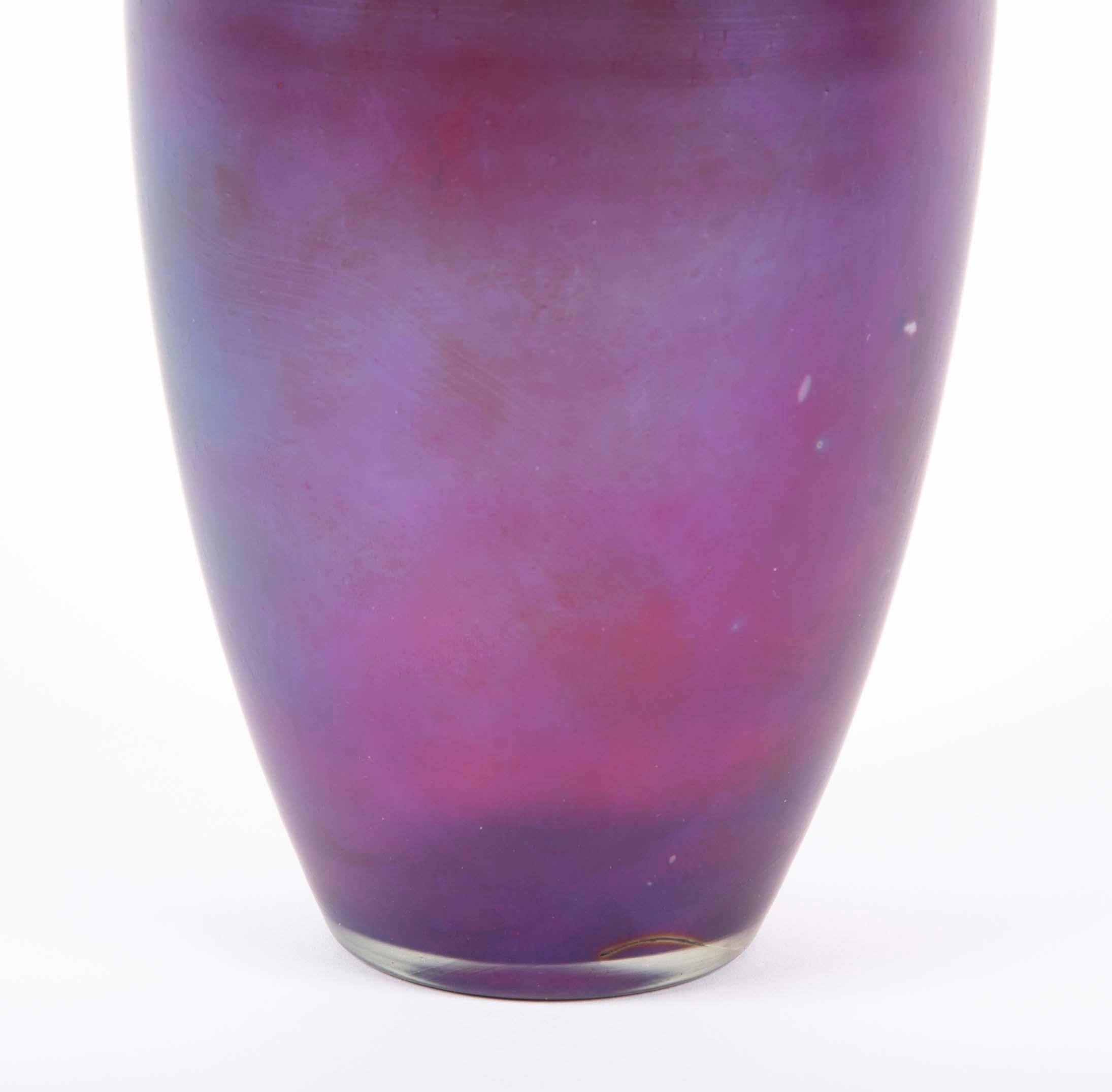 Modern Large Purple and Iridescent Glass Vase by Loetz