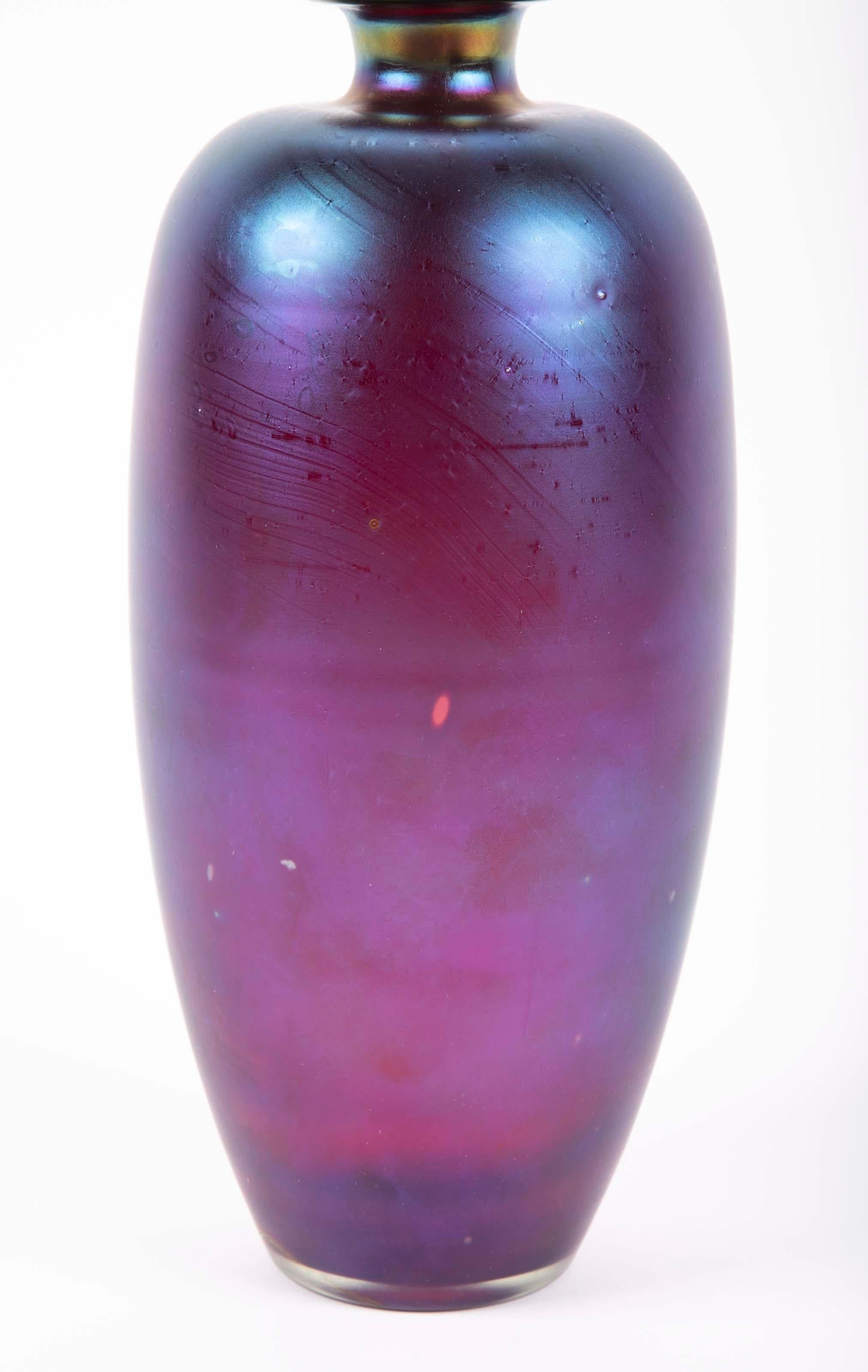 Austrian Large Purple and Iridescent Glass Vase by Loetz