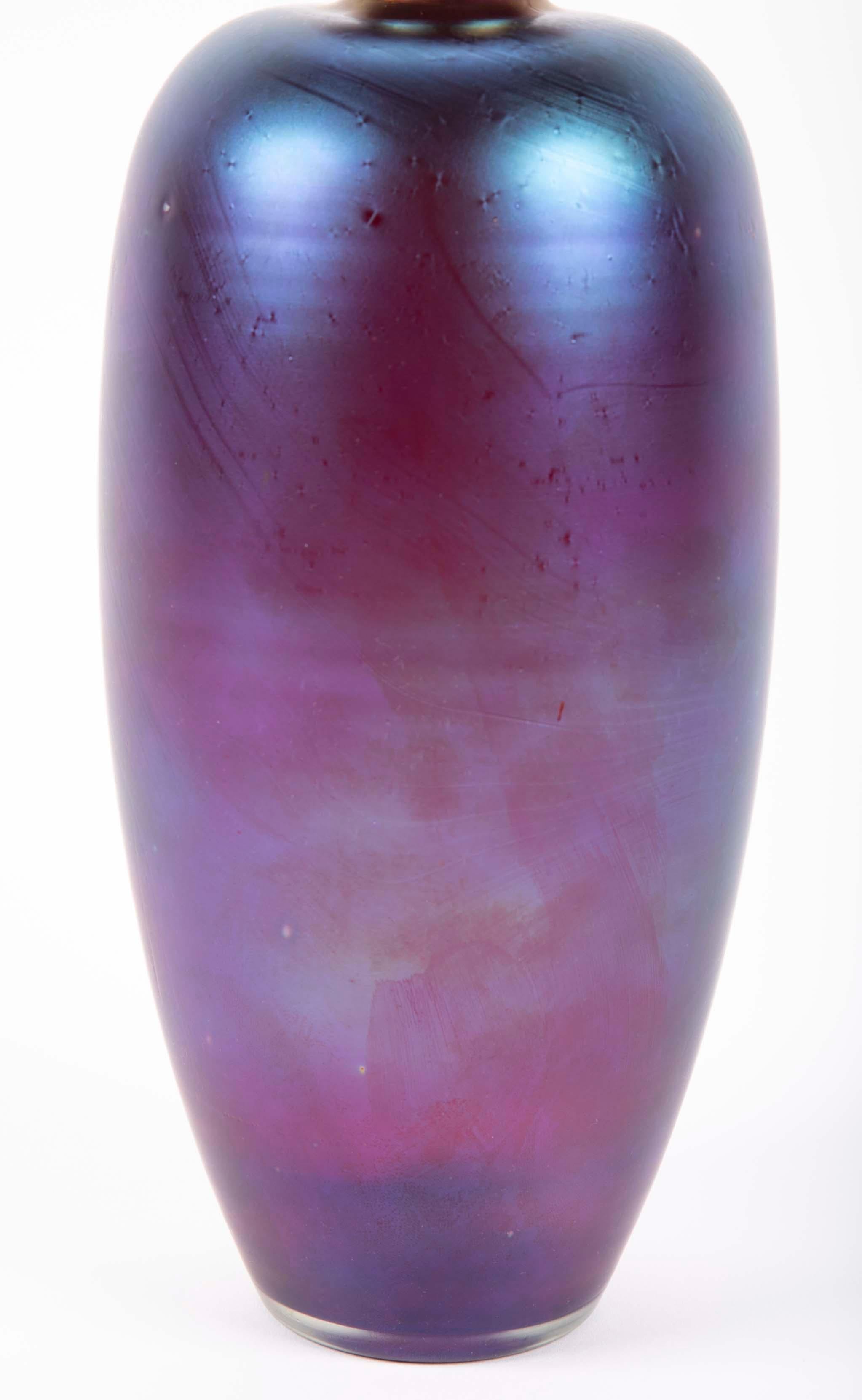 Large Purple and Iridescent Glass Vase by Loetz In Good Condition In Stamford, CT