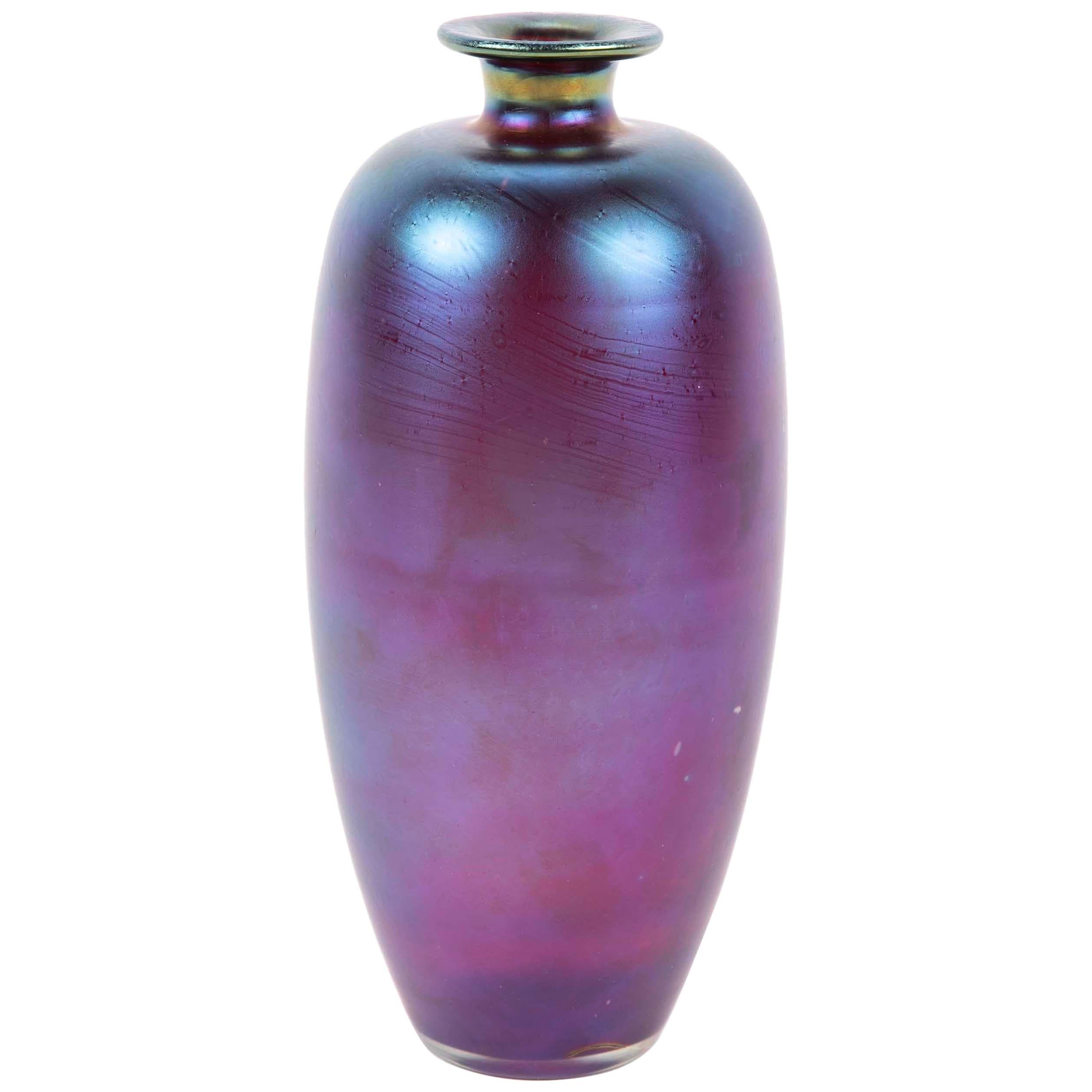 Large Purple and Iridescent Glass Vase by Loetz