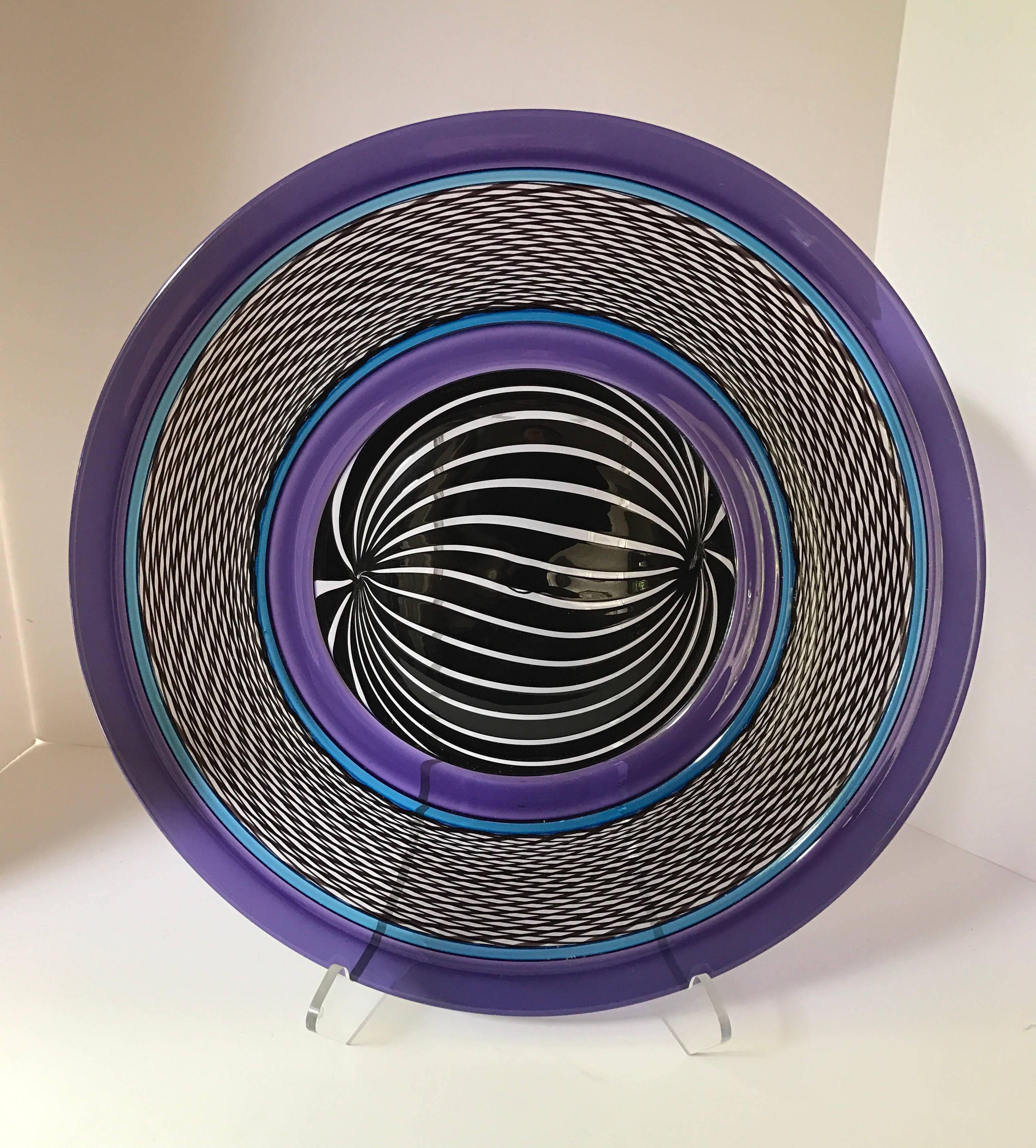 Large Purple Art Glass Plate Charger Signed by Peter Greenwood In Excellent Condition In West Hartford, CT