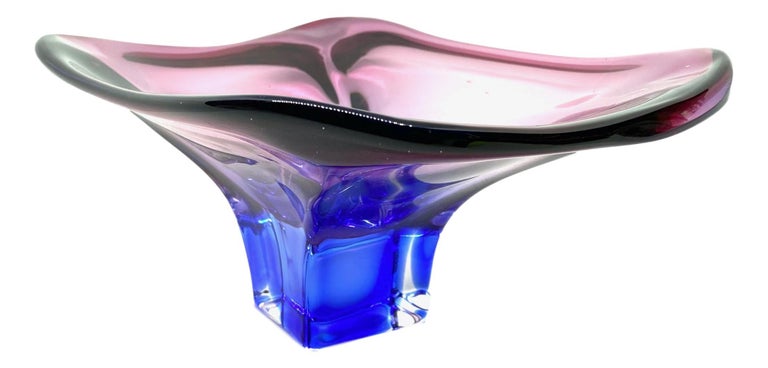 Mid-Century Modern Large Purple, Blue & Clear Art Glass Sommerso Bowl Vintage, Murano, Italy, 1970s For Sale