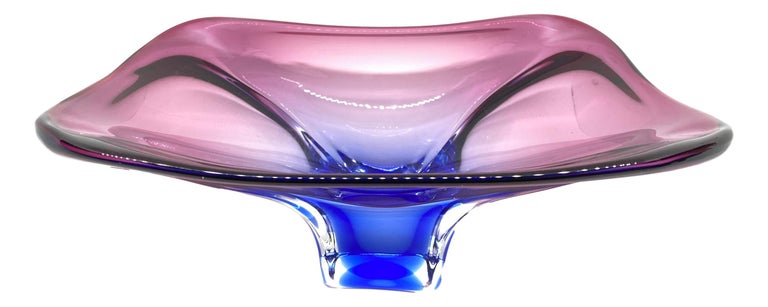 Italian Large Purple, Blue & Clear Art Glass Sommerso Bowl Vintage, Murano, Italy, 1970s For Sale