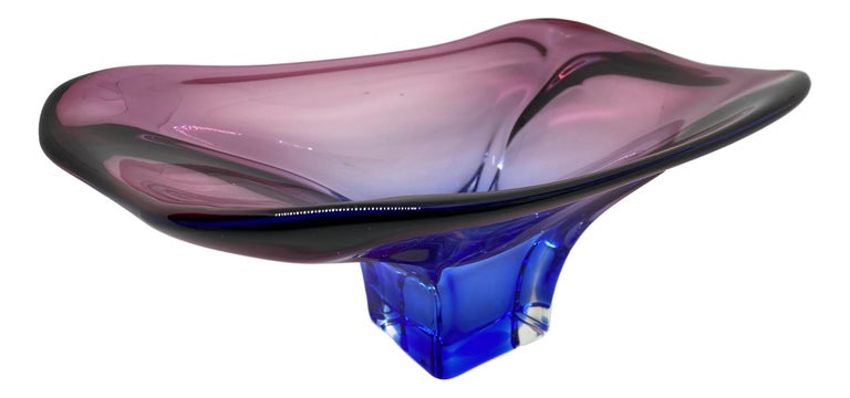 Large Purple, Blue & Clear Art Glass Sommerso Bowl Vintage, Murano, Italy, 1970s For Sale 1