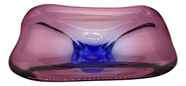 Large Purple, Blue & Clear Art Glass Sommerso Bowl Vintage, Murano, Italy, 1970s For Sale 2