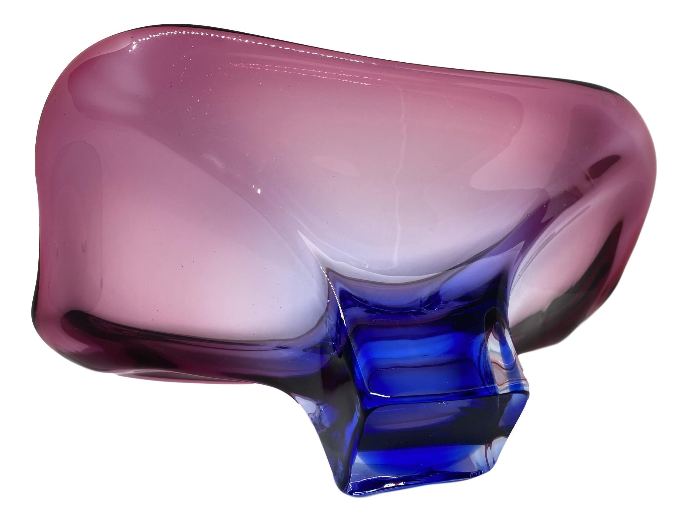 Late 20th Century Large Purple, Blue & Clear Art Glass Sommerso Bowl Vintage, Murano, Italy, 1970s