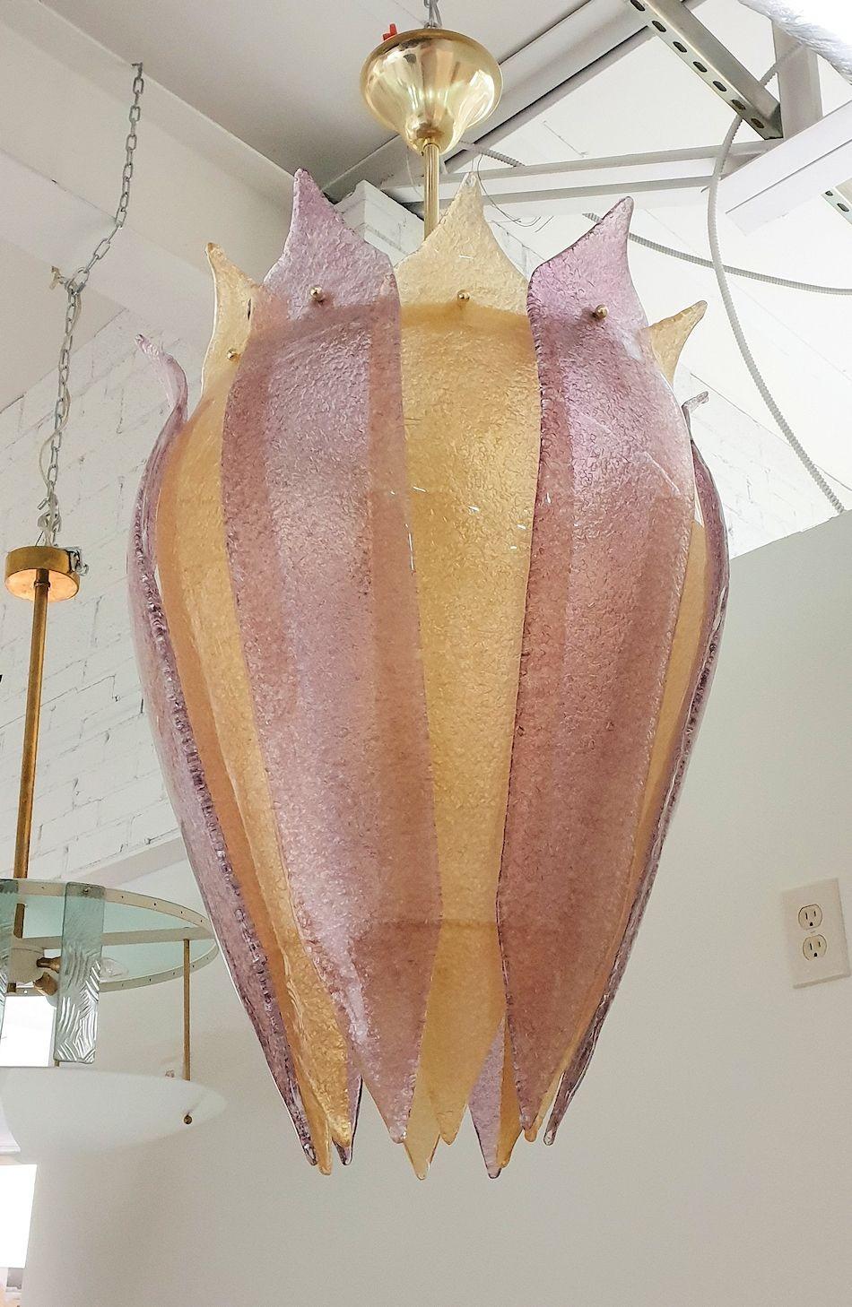 Mid-Century Modern Large Murano Glass Purple and Gold Chandelier or Lantern  For Sale
