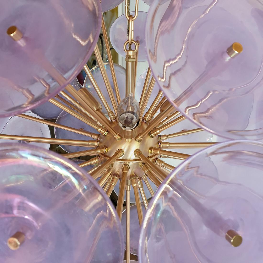 Brass Purple Mid Century Modern Murano Sputnik Chandelier Vistosi Style 