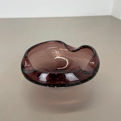 Large Purple Murano Bubble Glass Bowl Element Shell Ashtray Murano, Italy, 1970s