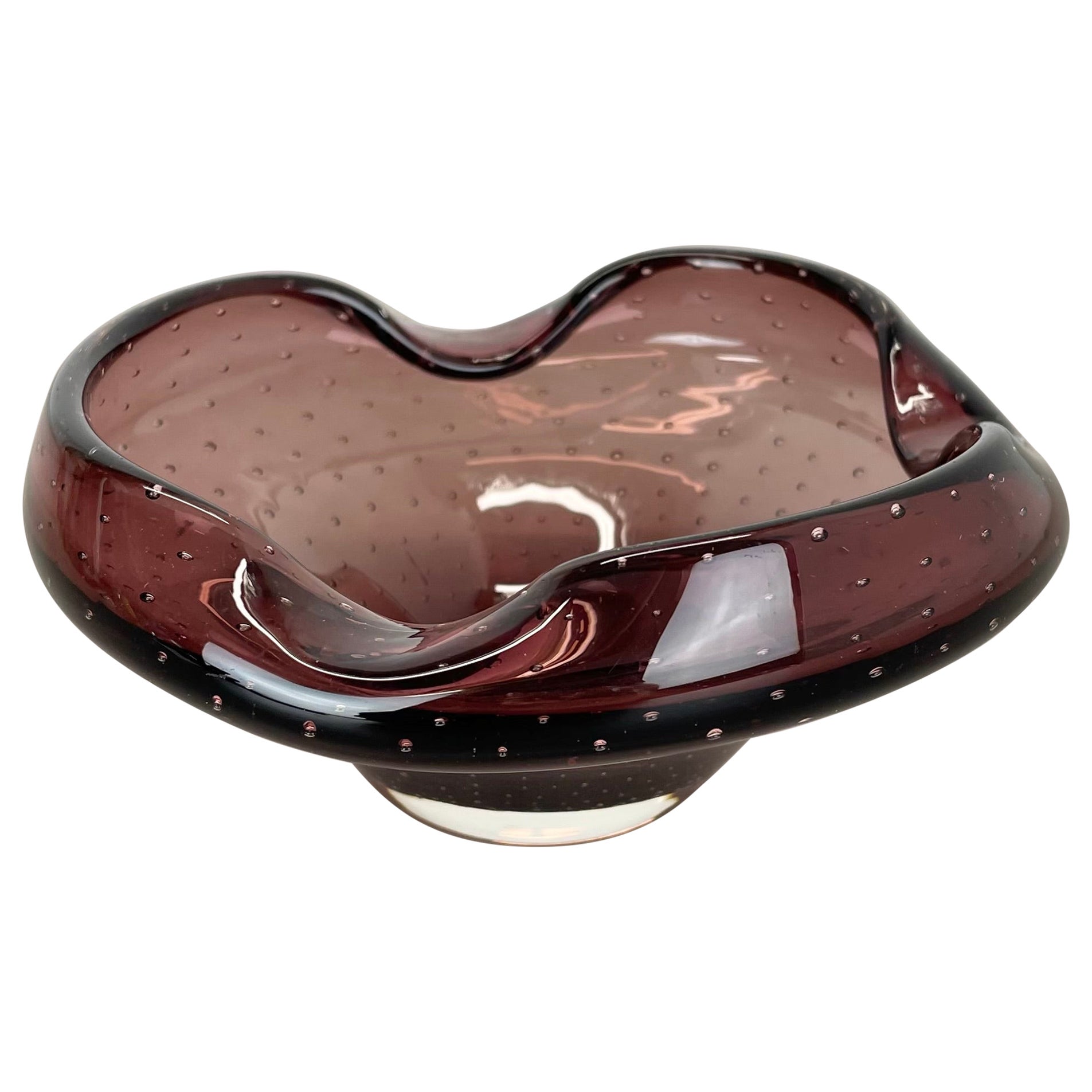 Large Purple Murano Bubble Glass Bowl Element Shell Ashtray Murano, Italy, 1970s For Sale