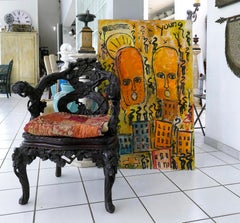 Grande dipinto astratto di Outsider Folk Art di Purvis Young su tavola, con attribuzione di Purvis Young