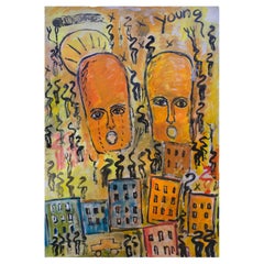 Grande peinture abstraite d'art populaire de Purvis Young sur panneau, attribuée