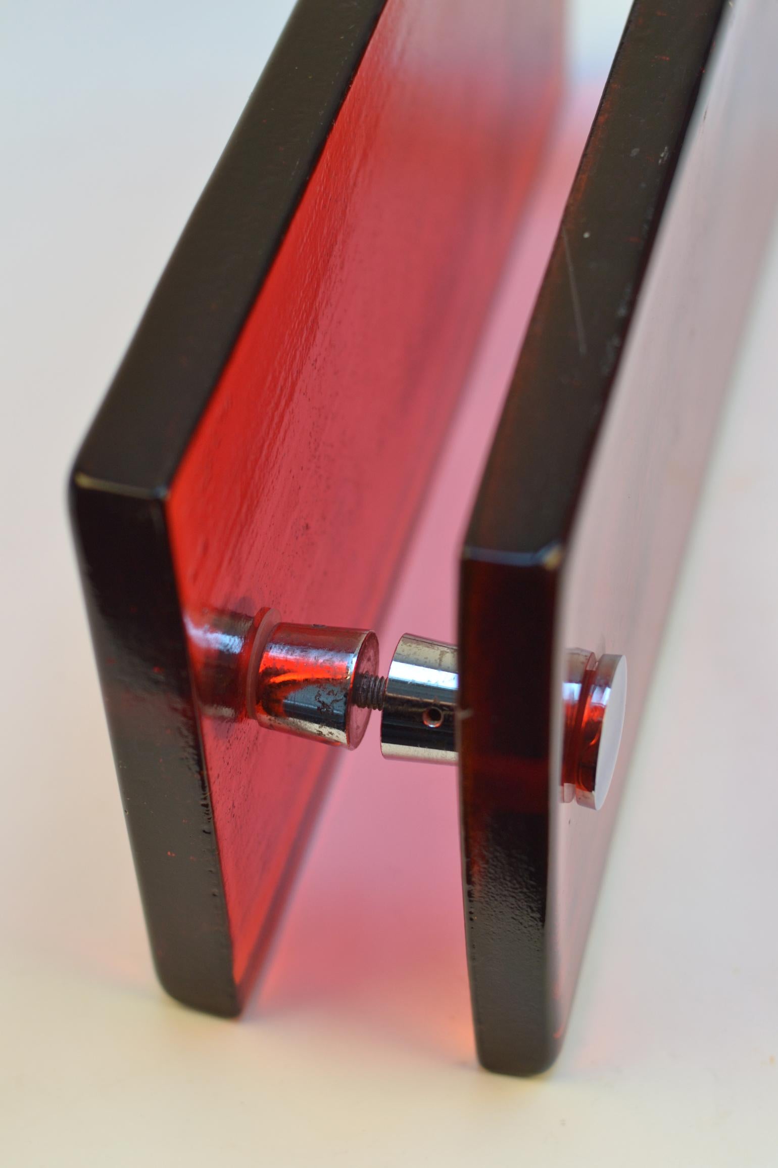 Large Push Pull Double Door Handles in Red Glass 2