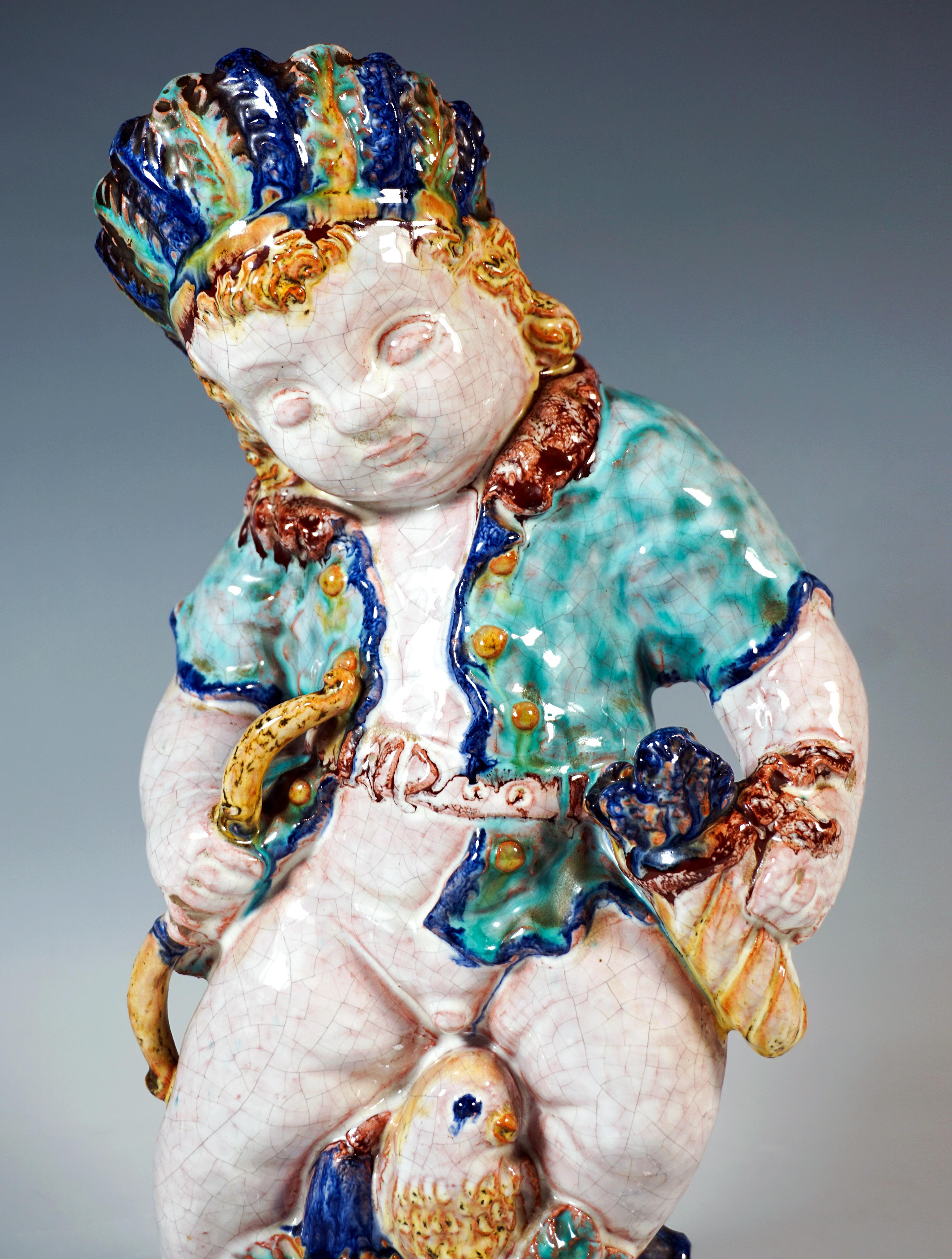 Vernissé Grand putto en indien, par Michael Powolny, Sommerhuber Autriche, 1925-1930 en vente