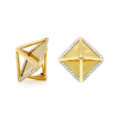 18K Yellow Gold Pyramid Diamond Earrings