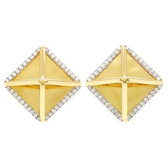 18K Yellow Gold Pyramid Diamond Earrings