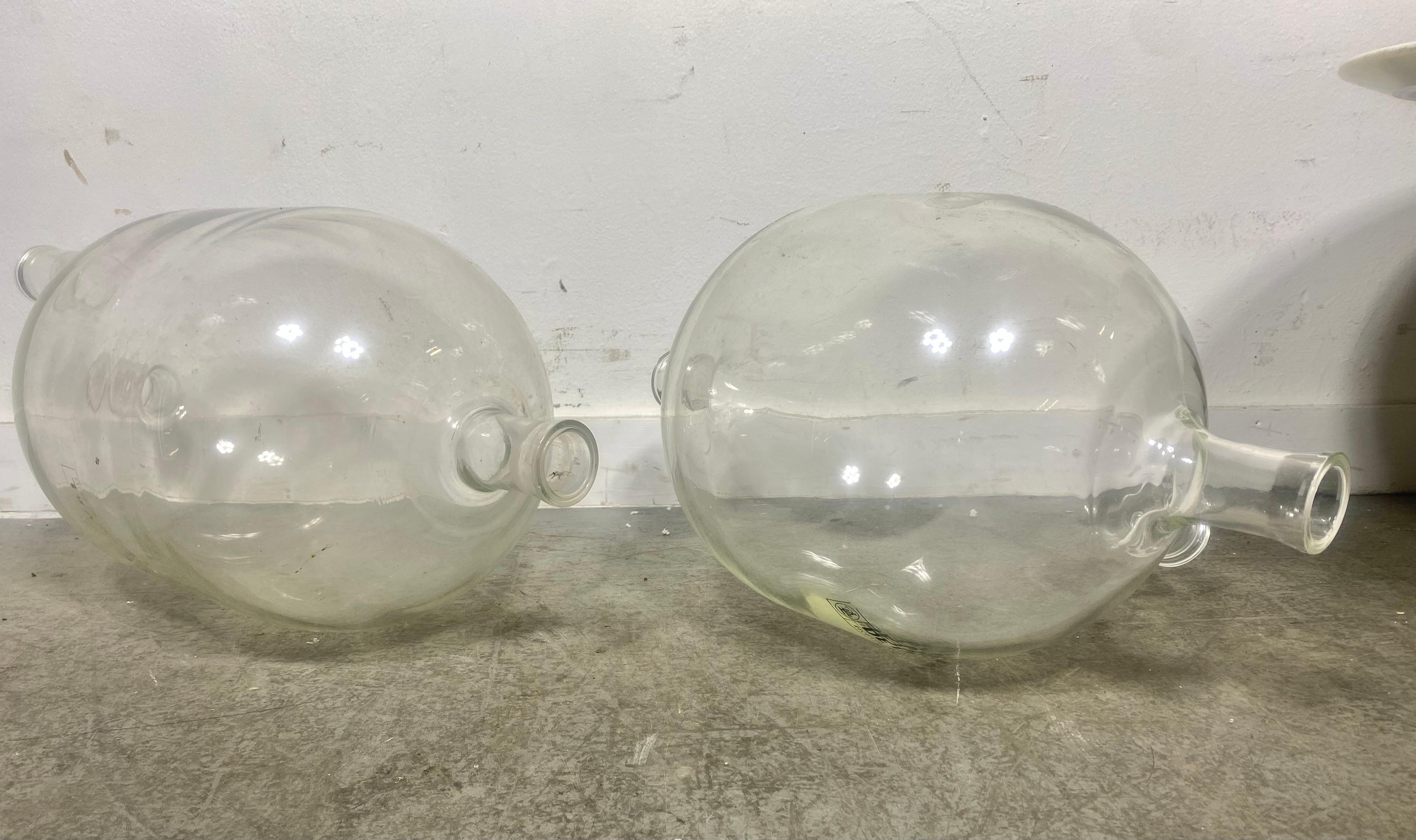 Industrial Large Pyrex 3 mouth De Lavel Glass Receivers .. modern glass sculptures. For Sale
