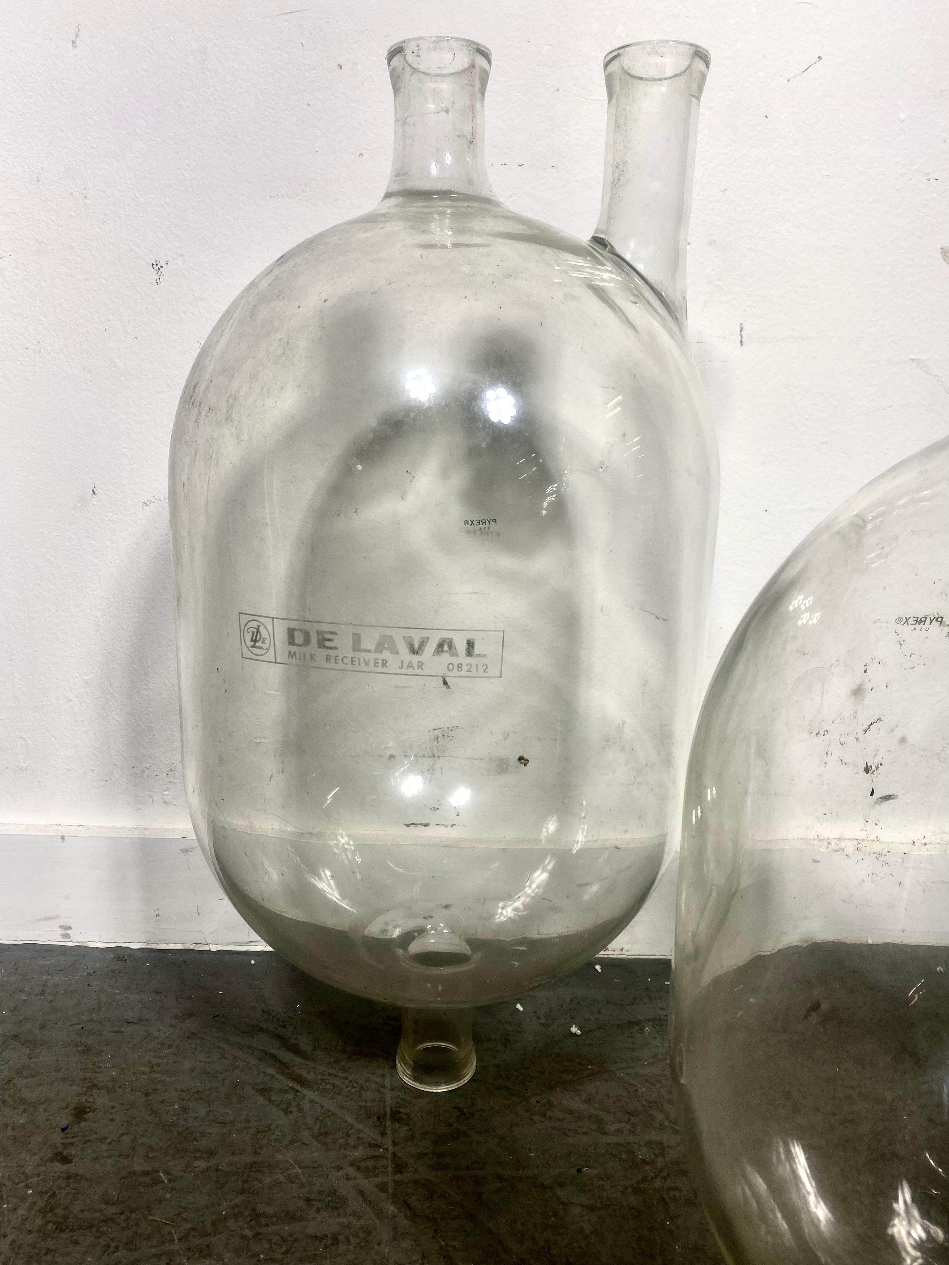 American Large Pyrex 3 mouth De Lavel Glass Receivers .. modern glass sculptures. For Sale