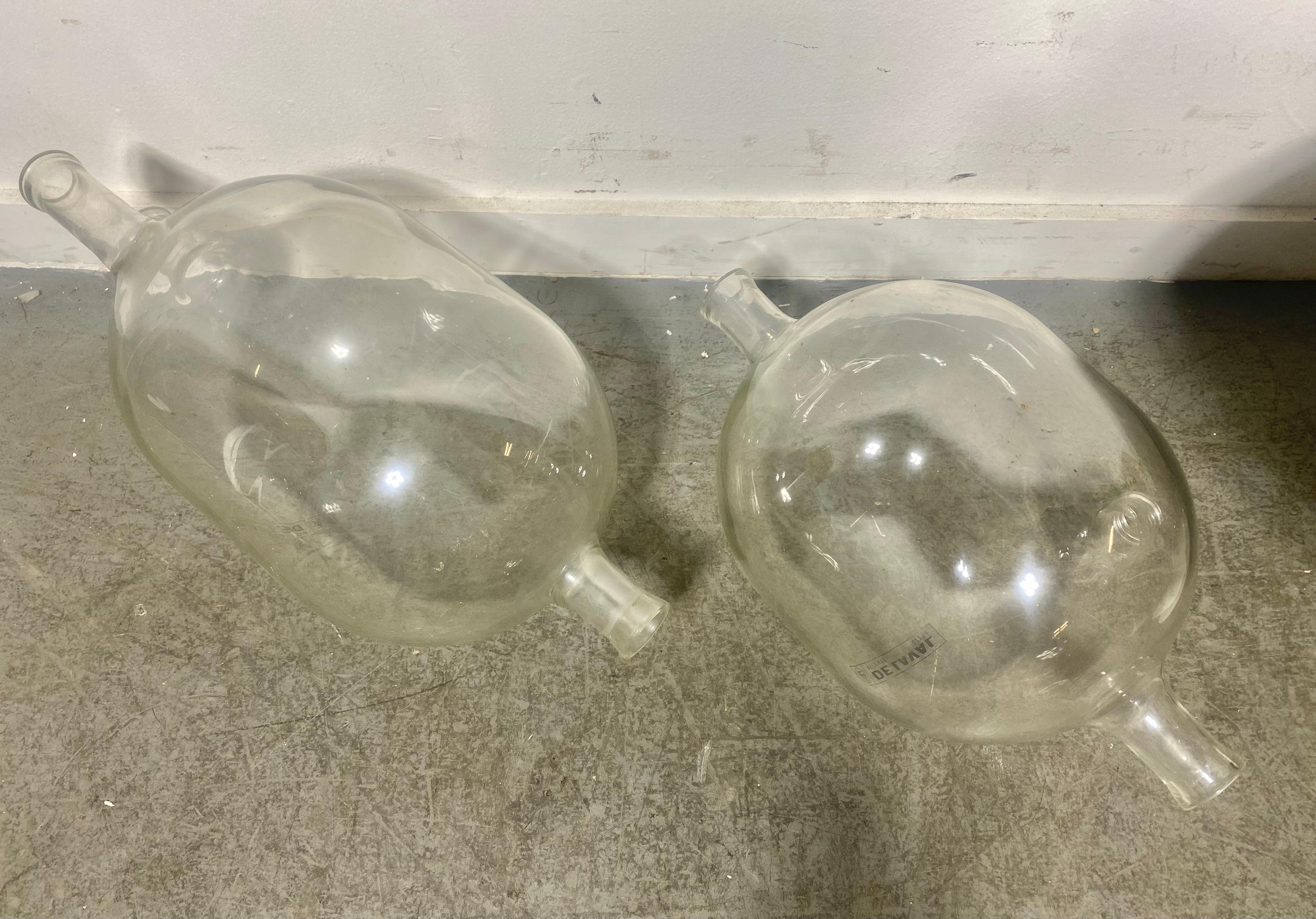 Mid-20th Century Large Pyrex 3 mouth De Lavel Glass Receivers .. modern glass sculptures. For Sale