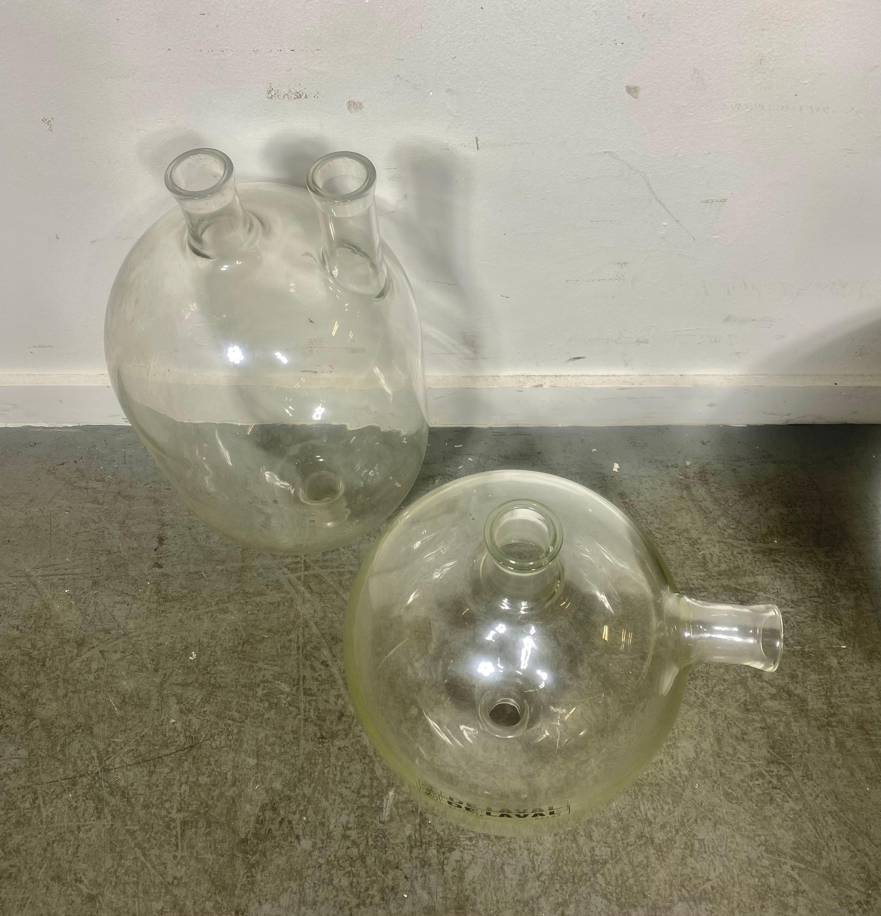 Large Pyrex 3 mouth De Lavel Glass Receivers .. modern glass sculptures. For Sale 1