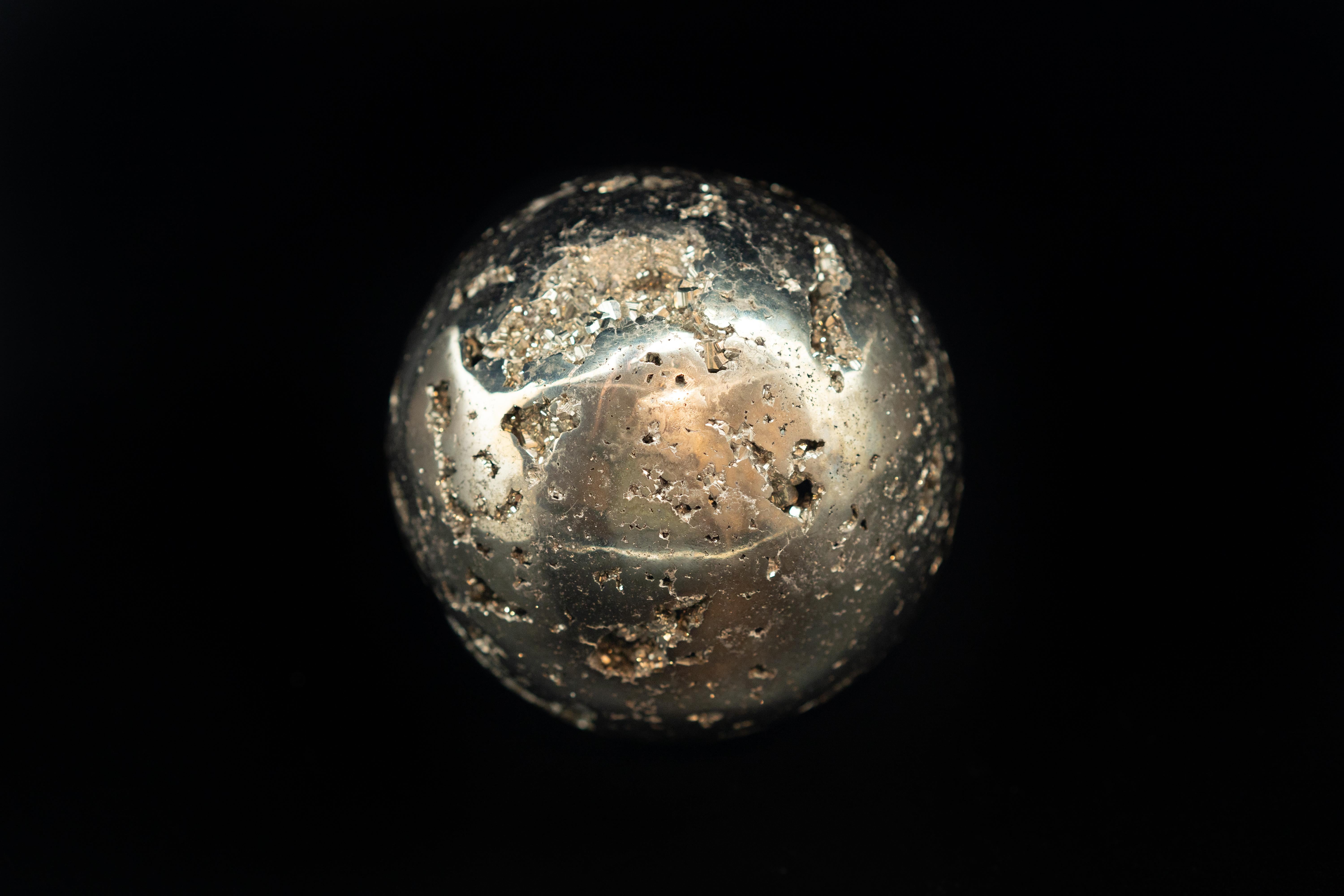 Pyrite mineral sphere. Hand carved. 6
