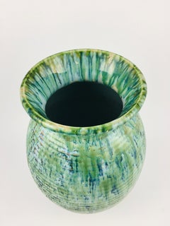 Large Green/Blue Marble Patterned Grooved Vase by Zsolnay from Hungary, 1930's