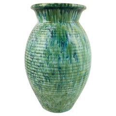 Large Green/Blue Marble Patterned Grooved Vase by Zsolnay from Hungary, 1930's