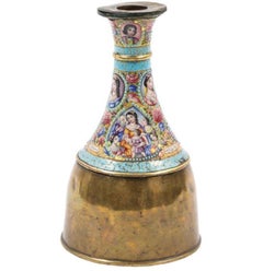 Large Qajar and Enamelled Ghalian Section with Brass Hookah Base