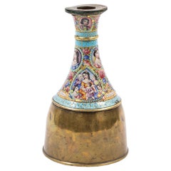 Large Qajar and Enamelled Ghalian Section with Brass Hookah Base