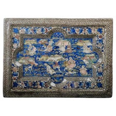 Large Qajar underglaze deep relief pottery tile, about 1880