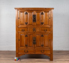 Large Qing Dynasty 19th Century Wooden Cabinet with Paneled Doors and Drawers