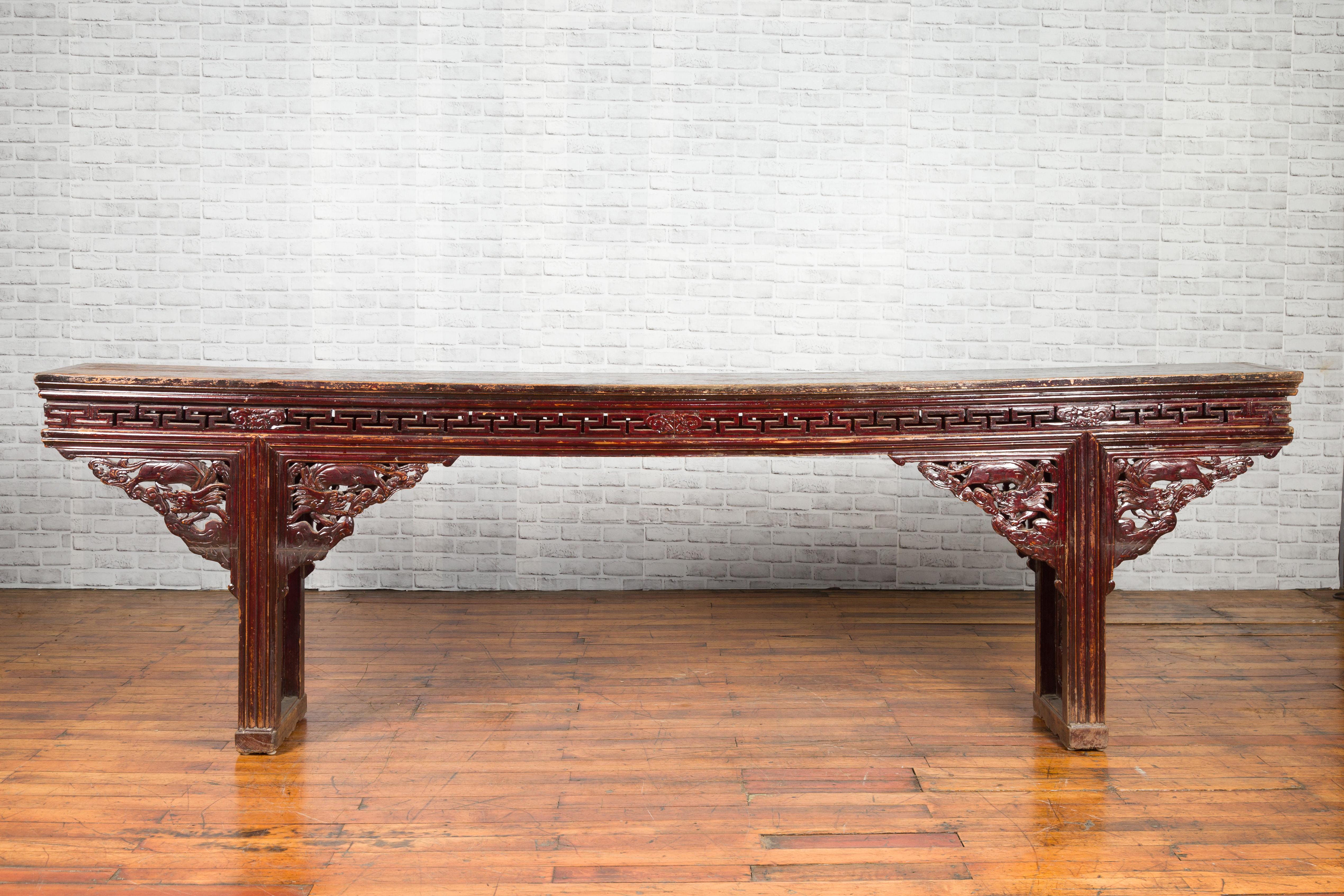 Large Qing Dynasty Chinese Altar Console Table with Fretwork and Dragon Motifs For Sale 6