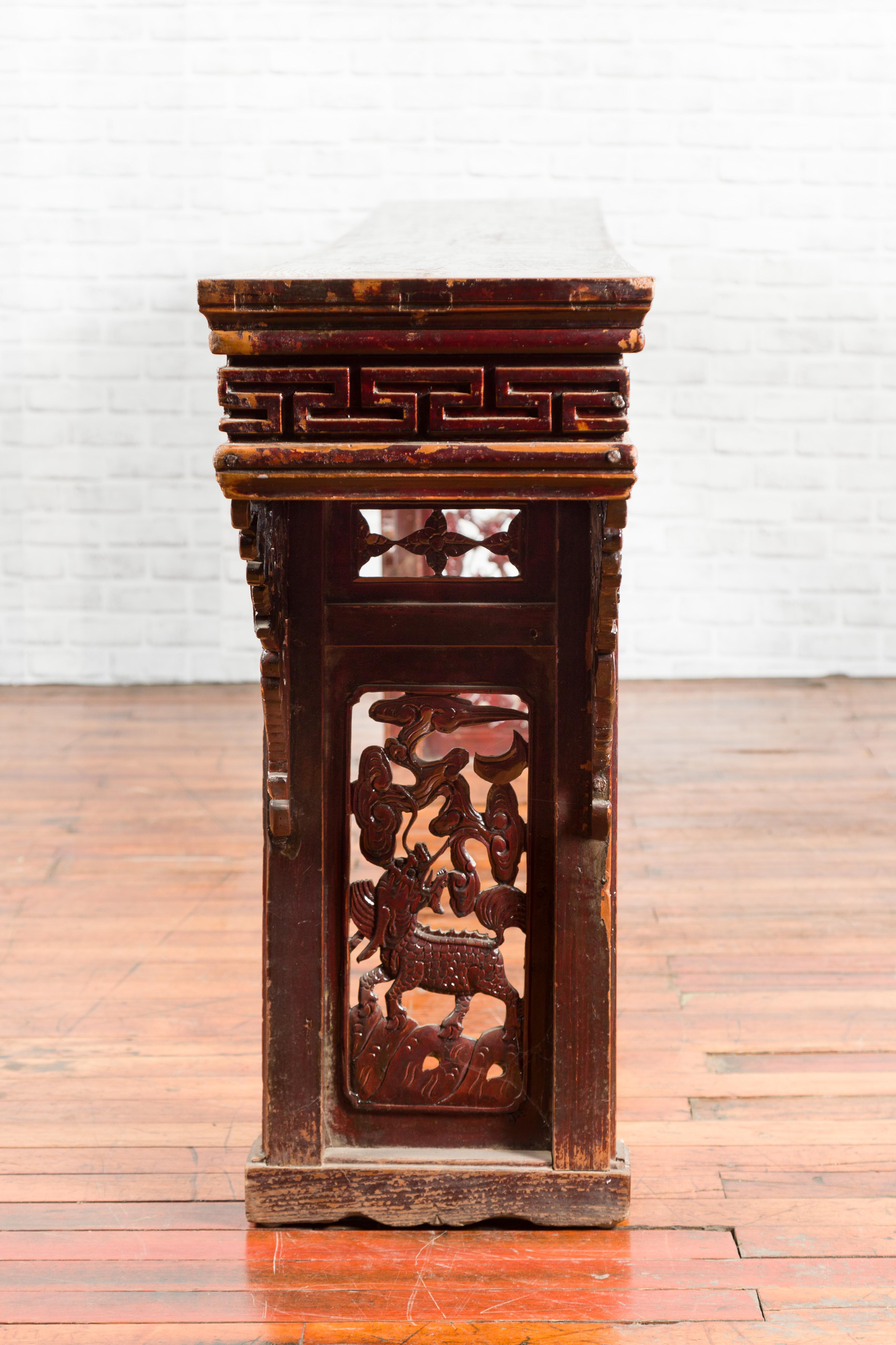 Large Qing Dynasty Chinese Altar Console Table with Fretwork and Dragon Motifs For Sale 7