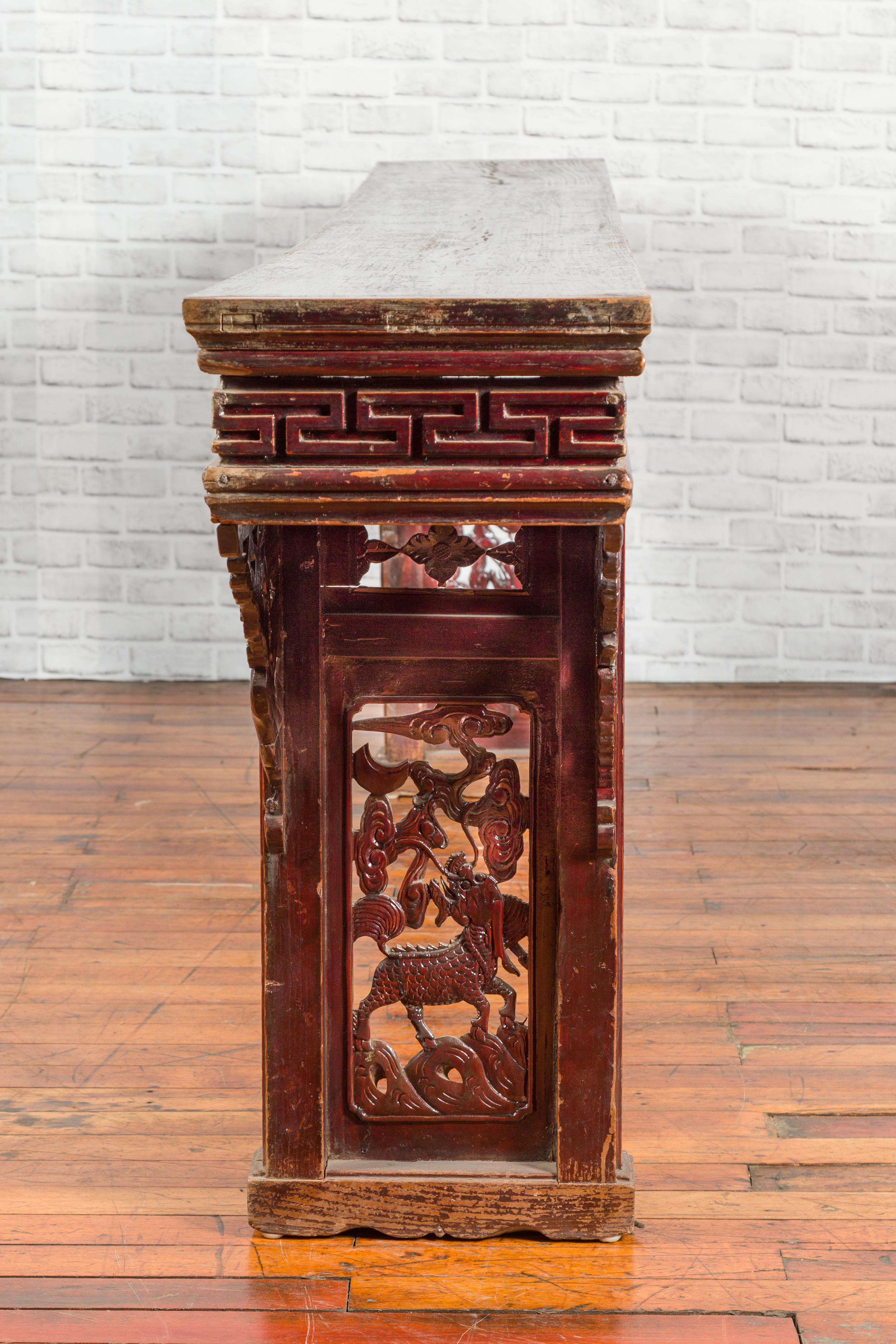 Large Qing Dynasty Chinese Altar Console Table with Fretwork and Dragon Motifs For Sale 2