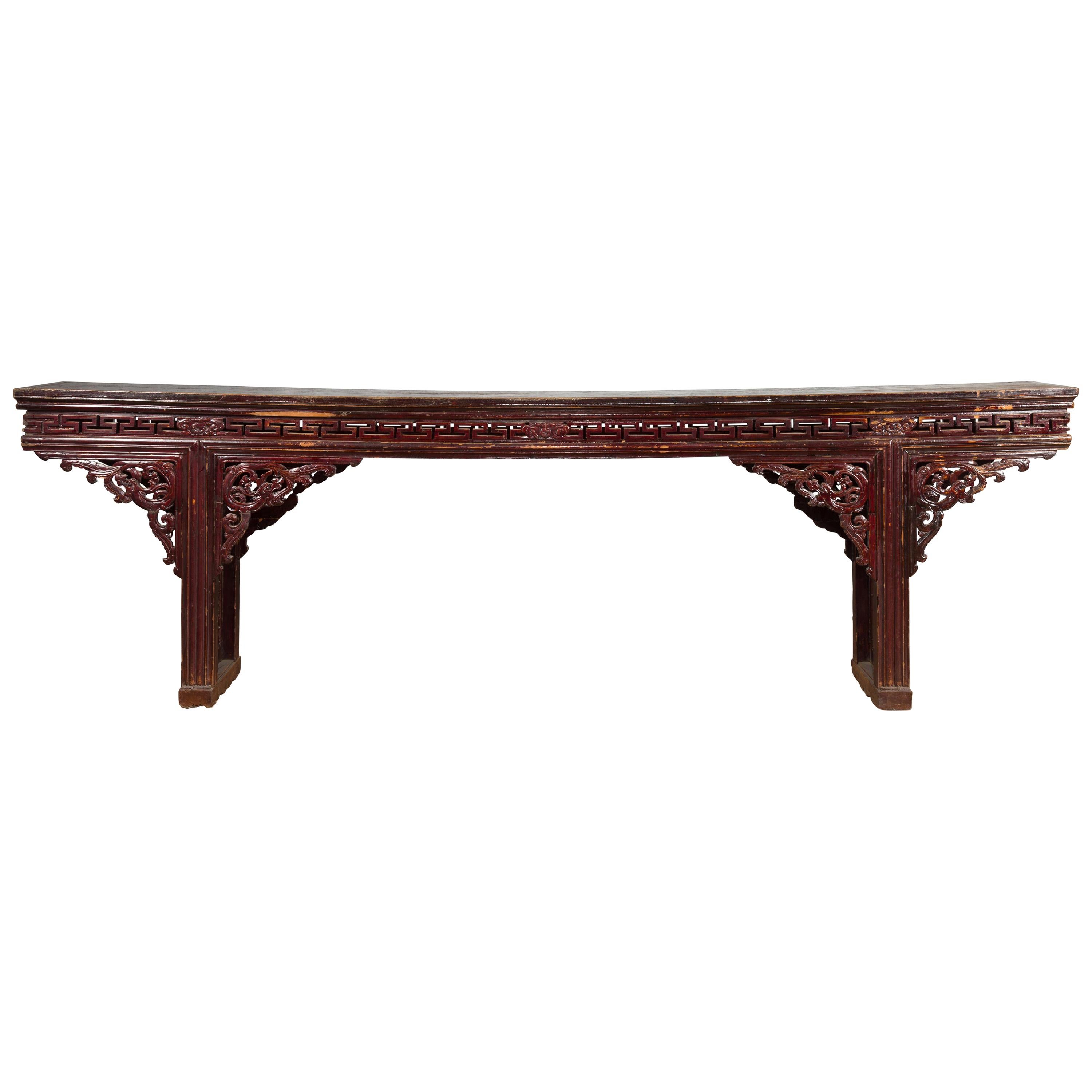 Large Qing Dynasty Chinese Altar Console Table with Fretwork and Dragon Motifs For Sale