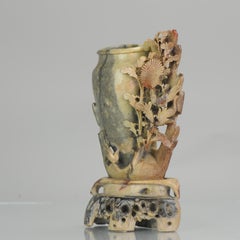 Large Qing Dynasty Chinese Soapstone Statue Nicely Carved Flower Bird Vase