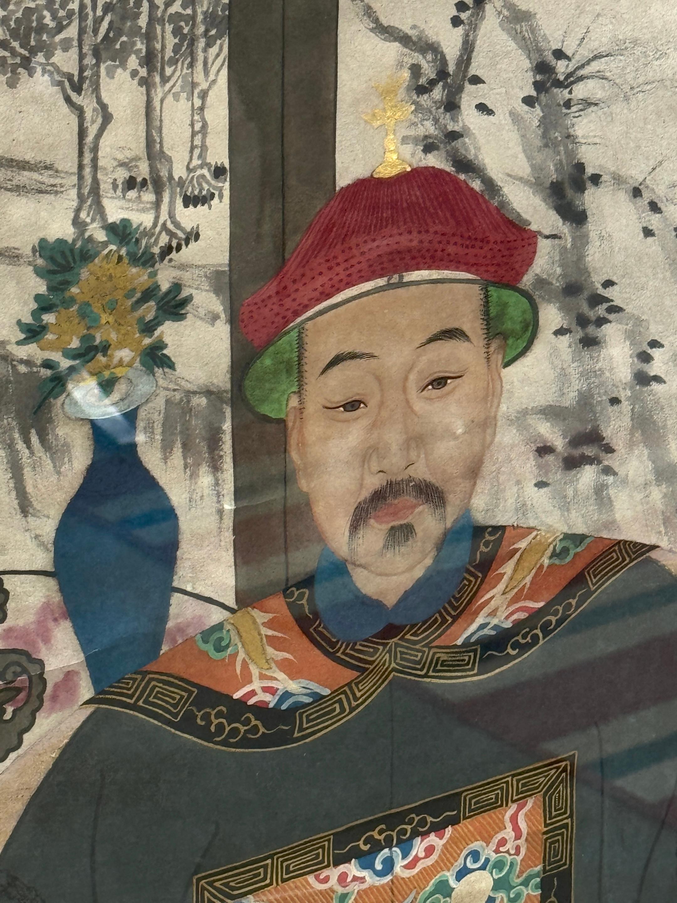 Grand double portrait ancestral de la dynastie Qing Chine, fin C.I.C. Période Guangxu en vente 5