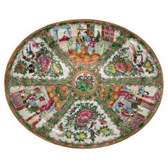 Antique Large Qing Dynasty Famille Rose Medallion Platter, Vivid Enamels, Canton c. 1870