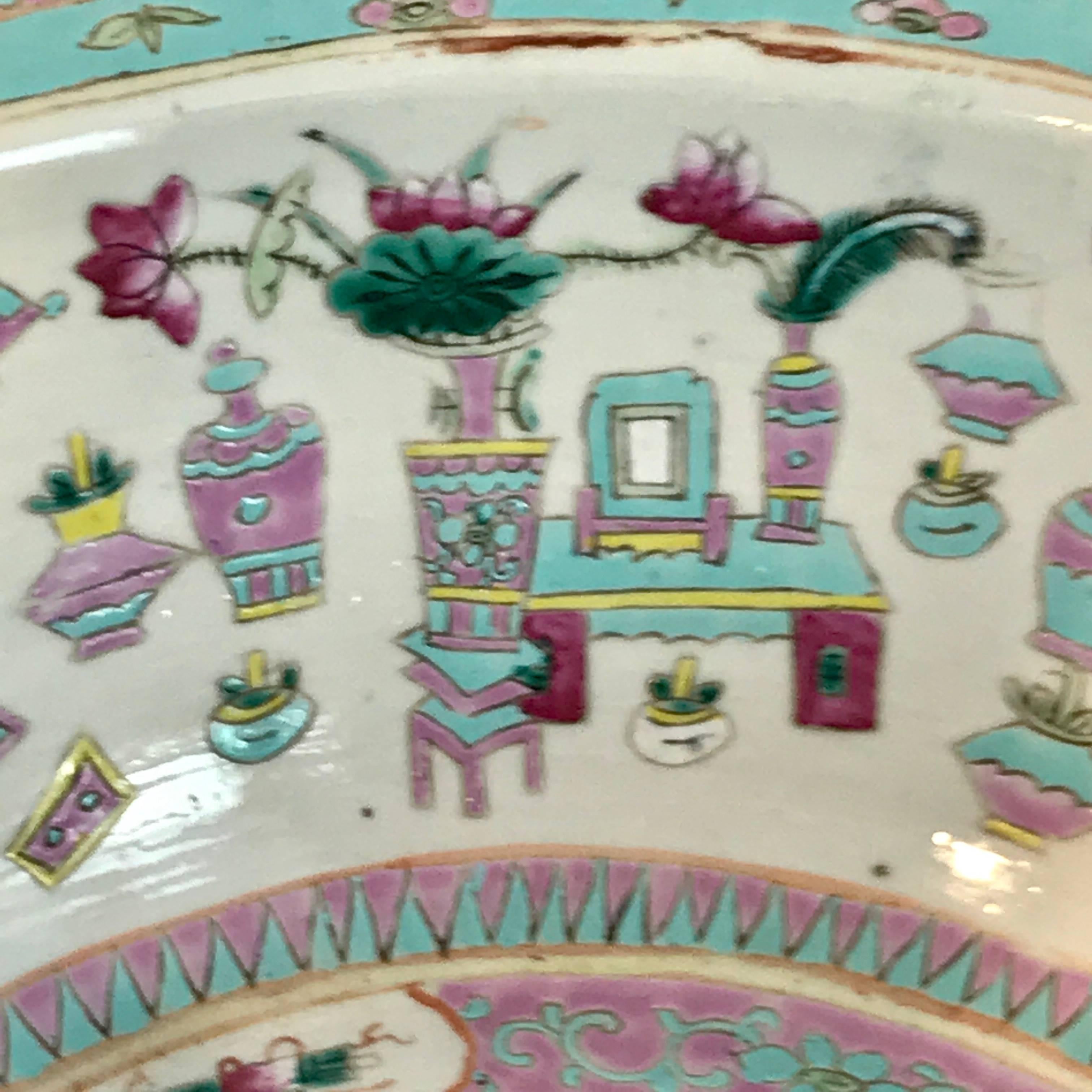 Large Qing Dynasty Famille Verte Peacock and Vase Motif Bowl 3