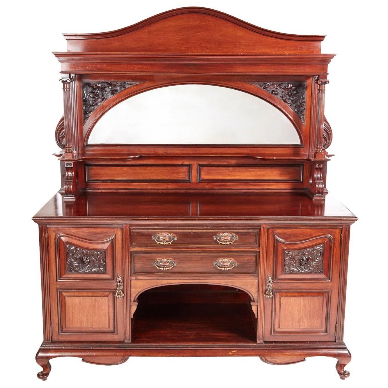 Large Quality Antique Carved Mahogany Sideboard by Maples For Sale