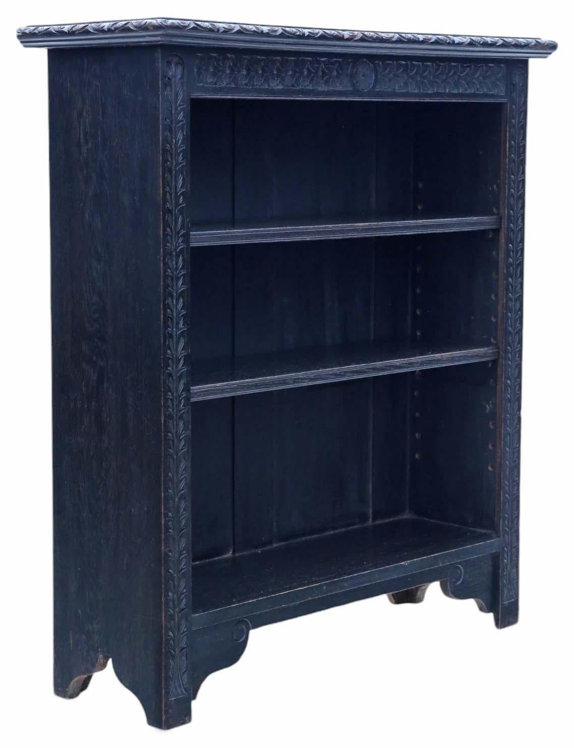 Large Quality Antique Gothic ebonised oak Adjustable Bookcase - Circa 1900 In Good Condition In Wisbech, Cambridgeshire