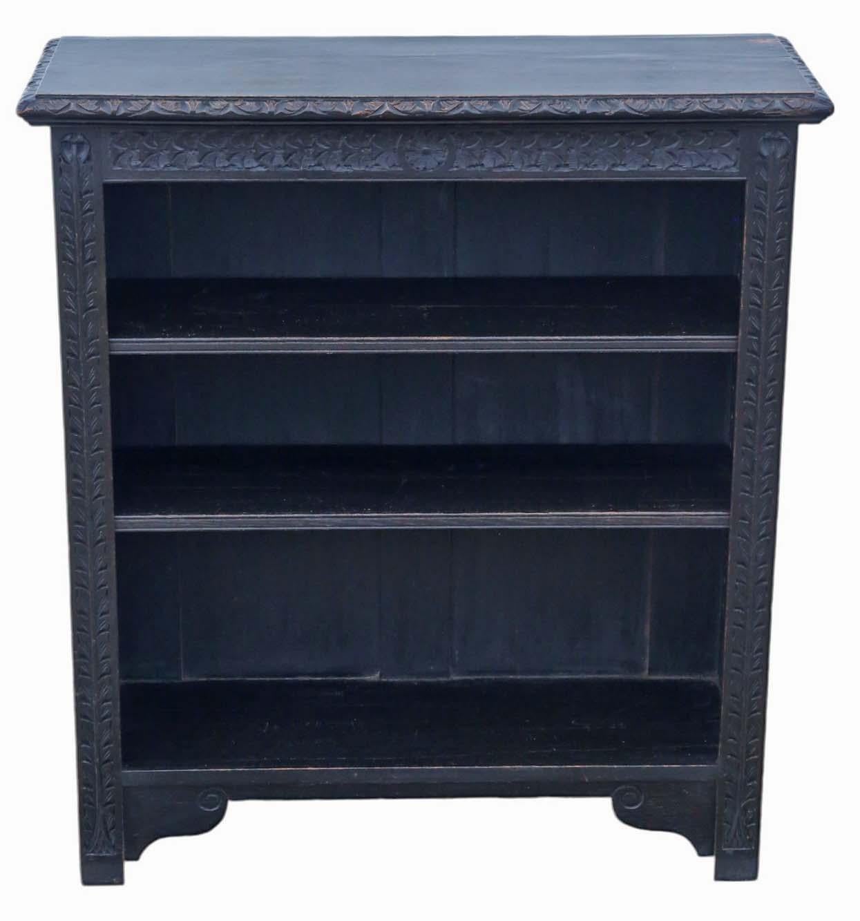 Large Quality Antique Gothic ebonised oak Adjustable Bookcase - Circa 1900 1